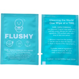 FLUSHY 50 Pack Wet Wipes Individually Wrapped Travel Hand Flushable Camping Individual Packed Sachet Packet Toilet Adults Kids Childrens Sensitive Skin Pure Water Body Biodegradeable Plastic Free