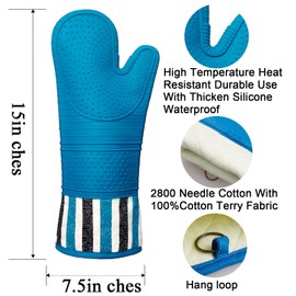 RED LMLDETA Heat Resistant 550 Degree Oven mitt, Silicone Oven Hot Mitts - 1 Pair, Extra Long Professional Baking Oven Gloves - Food Safe,Pot Holders Cooking,Grilling,Kitchen (Navy)