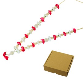 Artificial Mala Rose Flowers Ribbon Garland Haar large Mala for Idol-Mala with beads for God Statues Accessories Pooja Sringar Articles Ornament for Indian Traditional Festival(Size:-21")(Red & White)