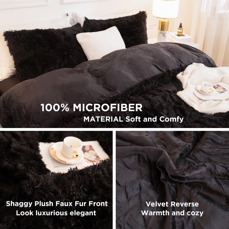 Andency Andency Fluffy Black Comforter Set King Size, 3 Pieces