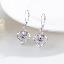 Twoowl Birthstone Leverback Earrings 925 Sterling Silver Infinity Heart Dangle Drop Earrings Birthstone Jewelry Birthday Gifts for Women Mom