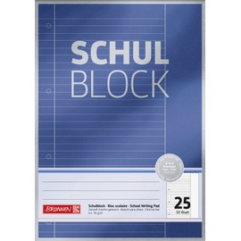 Brunnen Brunnen Schulblock / Notizblock Premium (A4, 50 Blatt, liniert, mit Rand, Lineatur 25, gelocht, kopfverleimt, 90 g/m²)