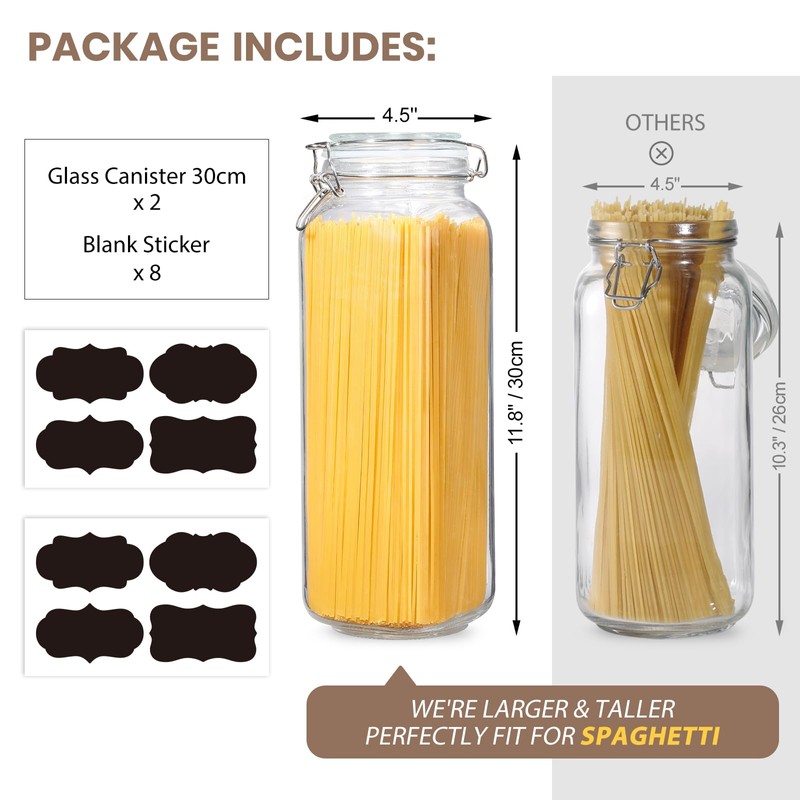 VITEVER [ Taller ] 92oz Glass Jars with Airtight Lid,