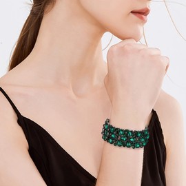 EVER FAITH Art Deco Jewellery for Prom Round Austrian Crystal 3 Layer Teardrop Stretch Bracelet for Women, Crystal, No gemstone