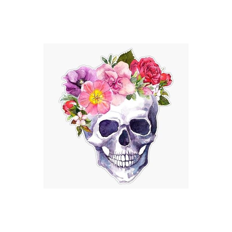 Skull with Floral Crown Bumper Sticker Vinyl Decal 5"