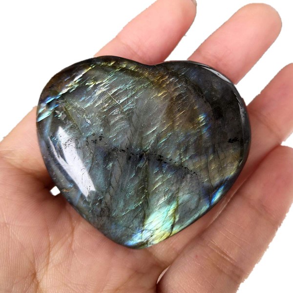 Loveliome Natural Labradorite Crystal, 1.8-2.2 Inch Irregular Shape Heart Reiki Chakra Healing Stone Home Decor