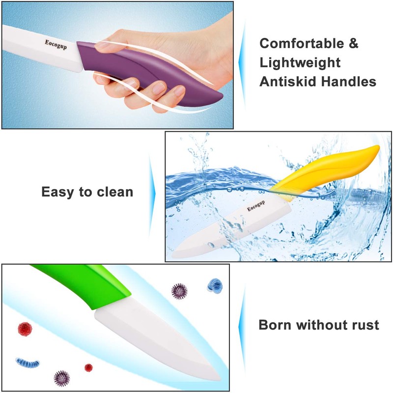 Updated Version Ceramic Knife Set 4-Piece Color with Sheaths (Includes