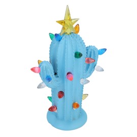 Cactus Figurine Resin Home Decor Plant Cactus Christmas Tree with Light for Living Room Entryway 7114G01 Blue