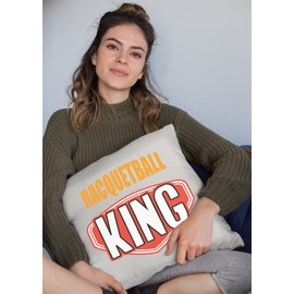 Make Your Mark Design Racquetball King, Racquet Sport Quotes White Pillow Cover for Men 18x18 in White Linen Throw Pillow Cover