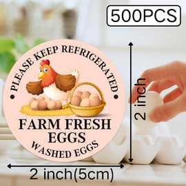 2 inch Farm Fresh Eggs Carton Labels, Colorful Round Egg Carton Stickers Self Adhesive Eggs Stickers Egg Carton Labeling for Chicken Eggs (500PCS)