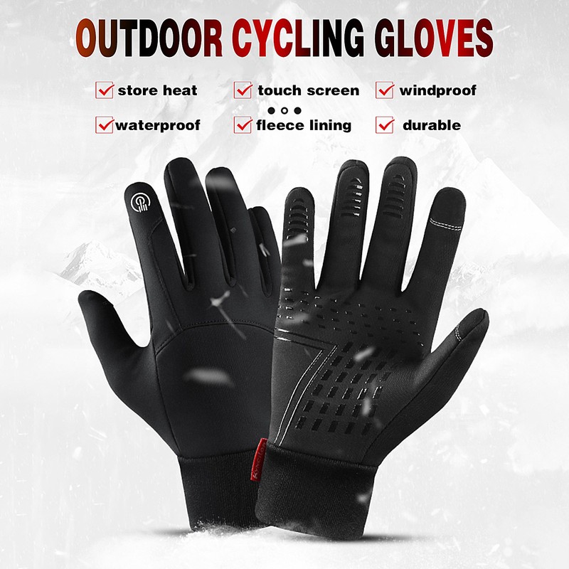 Winter Men Women Cycle Gloves Waterproof Windproof Fleece Lining Touchscreen