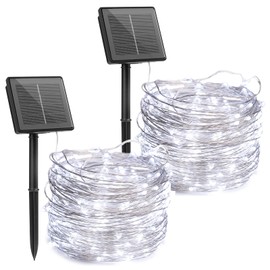 Outdoor Solar String Lights, 2 Pack 33 Feet 100 Led Solar Powered Fairy Lights with 8 Lighting Modes Waterproof Decoration Copper Wire Lights for Patio Yard Trees Christmas Wedding Party (Pure White)