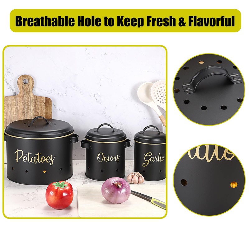 OwnMy Set of 3 Potato Onion Garlic Storage Bins Vegetable