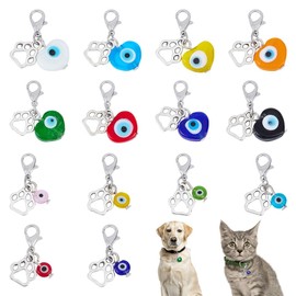 DELORIGIN 14pcs Heart Evil Eye Collar Pendants for Cat Dog Alloy Glazed Pet Collar Pendants Clip-on Charms Dog Paw Pet Puppy Necklace Collar for Bag Keychain Pet Jewelry Making Training Home Decor