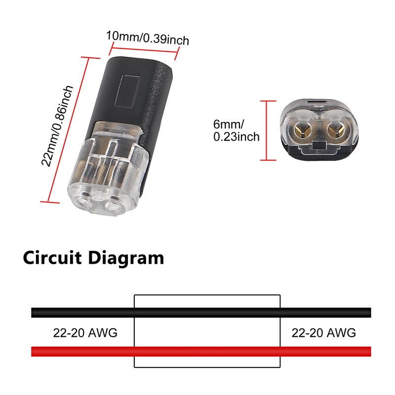 50PCS Pluggable LED Wire Connectors, 2 Pin 2 Way Universal