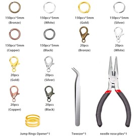 Chain Clasp Clasps for Bracelets, 120 Pieces Lobster Clasp and 900 Pieces Jump Rings with Jewellery Pliers Tweezers Jump Ring Opener for Jewellery Crafts DIY and Repair Kit