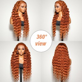 Bilisar 30 Inch Ginger Wig Human Hair 13x6 Deep Wave Lace Front Wigs 200 Density Hd Lace Curly Orange Wig Glueless Wigs Human Hair Pre Plucked Pre Cut With Baby Hair
