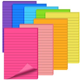 8 Pack Lined Sticky Notes 4X6 inch, 8 Bright Colors Large Self-Stick Post Notes,Strong Sticking Power Note Pads, Essentials for School, Home, Office- 40 Sheets/Pad, 320 Sheets Total