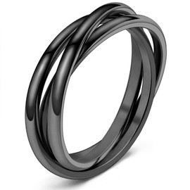 DURSI Trinity Interlocked Rolling Triple Ring for Women Girls Kids, Stainless Steel Cross Stacking Puzzle Ring for Fidget Anxiety, Minimalist Promise Engagement Wedding Ring (Black, Size 10)