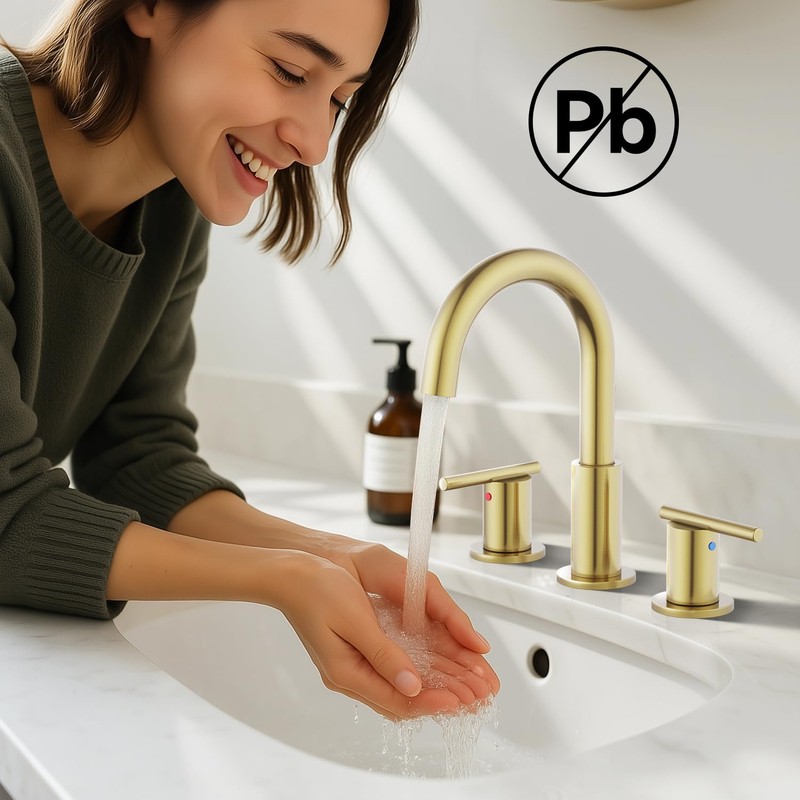 Bathroom Faucets for 3 Hole Sinks, Hurran 8 Inch Brushed
