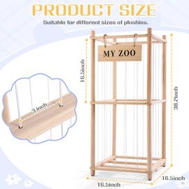 GLDZI Stuffed Animal Storage Zoo, Wooden Stuffed Animal Organizer with Elastic Cords for Boys Girls, Space Saving Toy Plushies Storage Holder for Playroom, Bedroom, Living Room (BURLYWOOD, SMALL)