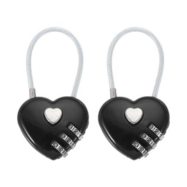 MECCANIXITY Heart Padlock, 3 Digit Combination Lock Heart Shape Mini Code Locks for Jewelry Storage Box Valentine Gift Travel Bags Gym Outdoor Combo Lock, Black, Pack of 2