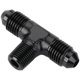 Podavelle 4AN Male Flare Tee to 1/8 NPT on Side Branch T Fitting Adapter Aluminum Black