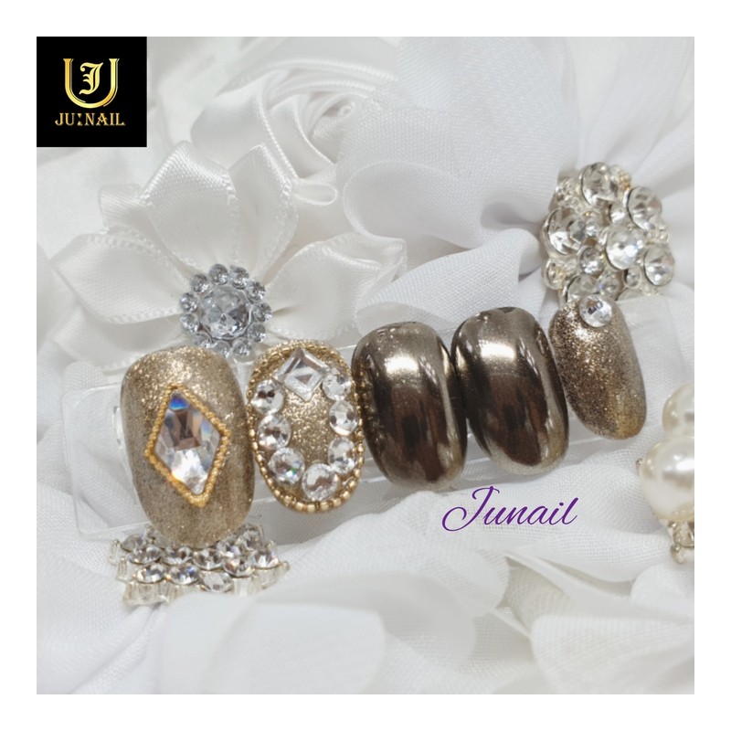 Champagne Gold Handmade Nail Tips - Long Almond / 샴페인골드