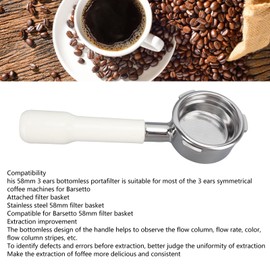 58mm Coffee Bottomless Portafilter, Stainless Steels Bottomless Portafilter Basket for 3 Ear Symmetrical Coffee Machines (White)