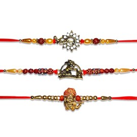 SRSWAMI Traditional Rakhi for Brother Bhaiya Bhabhi Gift Rakhi for Family Raksha Bandhan Festival Rakhi for Bhaiya and Bhabhi, Wrist Bands for Loving Sibling, Rakhi Bracelet for Brother
