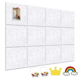 MOSA BEAR Large Cork Board for Wall, 47" x 35" Self Adhesive Cork Board 12 Pack Felt Wall Tiles with 60 Small Push Pins, Bulletin Board for Office Tack Board for Photo Decor, 2 Decor Stickers, Grey