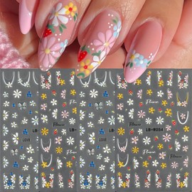 4 Sheets Daisy Nail Art Stickers 3D Self-Adhesive Designs Nails Decals Spring Summer Flower Nail Tips Sticker Cute French Tip Design Nail Decals Flowers Nail Decoration for Acrylic DIY Nails