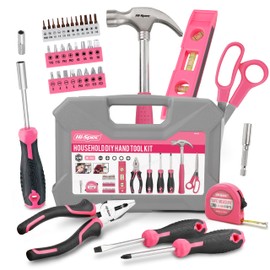Hi-Spec Tool Kit, General Household Hand Tool Set with Toolbox Storage Case, All-in-One Compact Toolkit for DIY & Dorm Use, Pink
