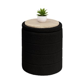 B FSOBEIIALEO Ottoman with Stroage, Round Sherpa Storage Ottoman Stool, Boucle Foot Rest 14.6"x14.6"x17.7"（Black