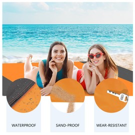 AYBUY Outdoor Travel Blanket,200 * 210 cm Sandproof Beach Mat Waterproof Packable Compact Lightweight,Pocket Beach Blanket for Beach Camping, Travel, Outdoor Hiking,Stakes Included,Orange