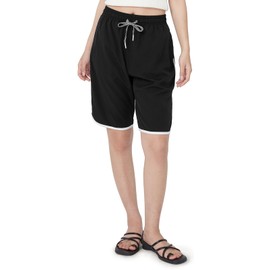 Acclis Women's Swim Shorts, Surf Pants, Board Shorts, Sea Panties, Half Pants, Body Cover, Long Length, Pool, Sea, Beach, Sauna, Yoga, Amphibious, S, M, L, XL, XXL, black/white line