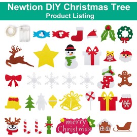 Felt Christmas Tree, 44 Inches, Christmas Tree for Children with 34 Ornaments and 5 m Fairy Lights, DIY Felt Christmas Tree Christmas Gifts