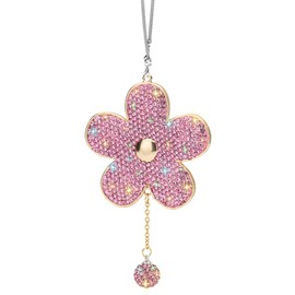 Soleebee Bling Car Hanging Ornament, Crystal Rhinestones Flower Car Rear View Mirror Hanging Accessories Car Pendant Charms Car Decoration for Women Girls (Pink)