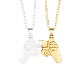 SCRDPRAD Magnetic Game Controller Necklace for Couple Matching Console Handle Pendant for Best Friends Friendship Valentine's Gifts Him and Her Lovers BFF Sweet Jewelry-gold silver