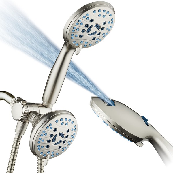 AquaCare As-Seen-On-TV High Pressure 48-setting Rain & Handheld 3-way Shower Head Combo - Anti-clog Nozzles/Tub, Tile & Pet Power Wash/Extra Long 6 ft. Stainless Steel Hose/Satin Nickel Finish