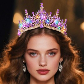 Yean Light Up Crown Crystal Tiara Fairy Crowns Purple Baroque Hair Accessories for Women (Purple, One Size)