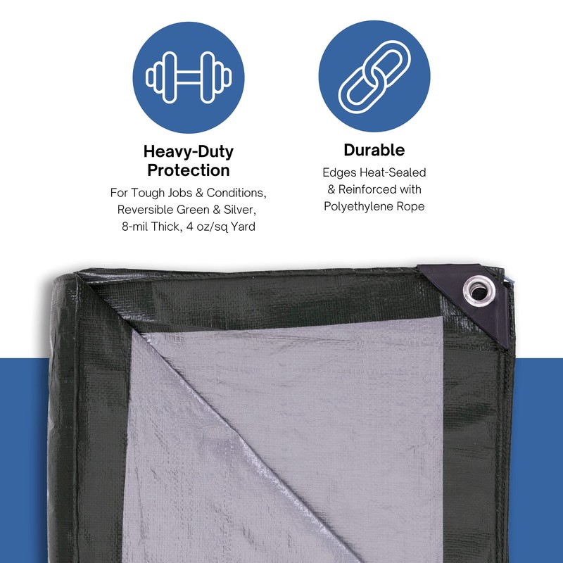 Kotap 15 x 30 Ft. Heavy-Duty Protection/Coverage Tarp, 8-mil, Reversible,