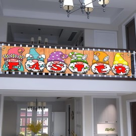 BlissYard Easter Banner 78 * 17 inchs Happy Easter Large Banner Background Spring Dwarf Welcome Yard Sign Party Supplies Decor Hanging Banners for Outdoor House Garden Porch Balcony