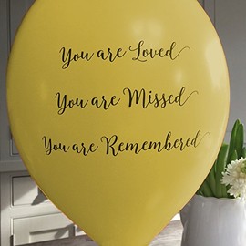 ANGEL & DOVE 25 Yellow Funeral Balloons 'You are Loved, Missed, Remembered' Biodegradable - Memorial, Celebration of Life