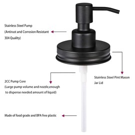 Amolliar Mason Jar Liquid Soap Dispenser Pump Lid, Stainless Steel Pump for 16oz Regular Mouth Jar, Rustic Farmhouse Decor, Kitchen Hand Soap, Dish Soap, Lotion Soap, Black 4 Pack, Extra 2 Long Tubes