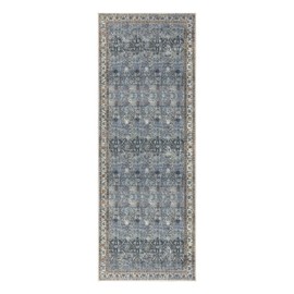 Bloom Rugs Washable Non-Slip 7 ft Runner - Blue/Beige Traditional Runner for Entryway, Hallway, Bathroom, and Kitchen - Exact Size: 2.5' x 7'
