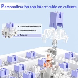 Free wolf Teclado Inalambrico F75, Teclado Mecánico 75% con Bluetooth/Type C/2.4G/, Teclado Gamer con 20 RGB Iluminación, Compacto Recargable para Win y Mac (Gris)