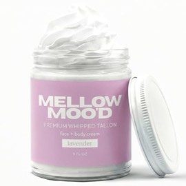 Mellow Moo'd Whipped Grass Fed Beef Tallow - Face + Body Cream - Tallow Moisturizer for Sensitive Skin - Natural Body Butter Lotion XTRA Large 9 FL OZ - Made In USA (9oz, Lavender)