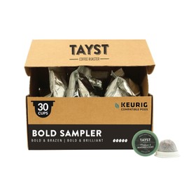 Tayst Coffee Pods, Bold Sampler Box Dark Roast, K Cups Compatible with Keurig Coffee Maker, Sustainable Single Serve, Pack of 30