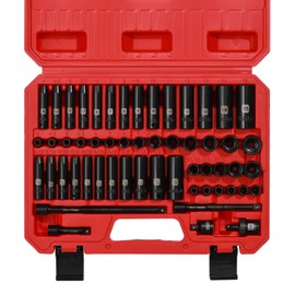 Mayouko 55PCS 1/4 Inch Drive Master Impact Socket Set, Metric/SAE, Deep/Shallow, 6 Point, CR-V, 5/32 Inch - 9/16 Inch, 4mm - 15mm, With Extensions,Adapters,Universal Joint